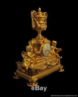 Antique French Gold Plated Bronze Louis XVI Mantel Clock By Charles Dutertre