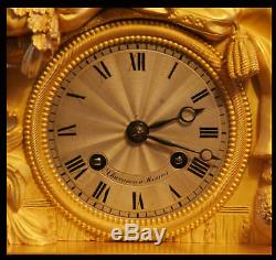 Antique French Gold Plated Bronze Louis XVI Mantel Clock By Chavanon A Rennes