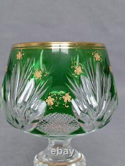Antique French Green Cut to Clear & Raised Gold Crystal Hock Wine Glass