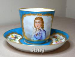 Antique French Handpainted Porcelain Cup Saucer Portrait Louis XVII Dauphin 1781