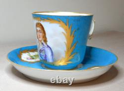 Antique French Handpainted Porcelain Cup Saucer Portrait Louis XVII Dauphin 1781