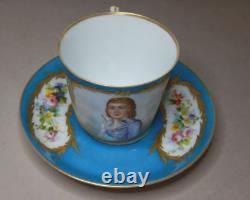 Antique French Handpainted Porcelain Cup Saucer Portrait Louis XVII Dauphin 1781