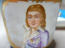 Antique French Handpainted Porcelain Cup Saucer Portrait Louis XVII Dauphin 1781