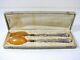 Antique French Horn And Carved Silver Handles Salad Serving Set Louis Xv Style