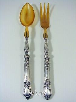 Antique French Horn and Carved Silver Handles Salad Serving Set Louis XV Style