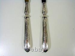Antique French Horne & Louis XVI Carved Silver Salad Serving Set in Box Mark