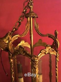Antique French Lantern c 1880s, Bronze Gilded Louis XV Luxe & 18 Extra Chain