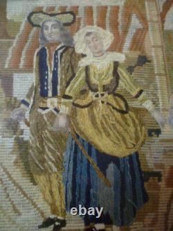 Antique French Large Tapestry Breton Couple Frame Louis XV Style 19th Century