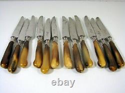 Antique French Lot 12 Horn, Silver and Steel Dinner Knives Antoine Grenoble Box