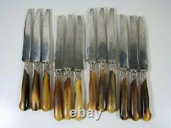 Antique French Lot 12 Horn, Silver and Steel Dinner Knives Antoine Grenoble Box