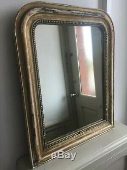Antique French Louis Philippe Distressed Rustic Overmantle Mirror 60x48cm m268