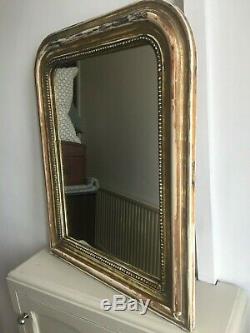 Antique French Louis Philippe Distressed Rustic Overmantle Mirror 60x48cm m268
