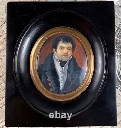 Antique French Louis-Philippe Era Portrait Miniature, Military Uniform, Signed