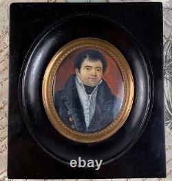 Antique French Louis-Philippe Era Portrait Miniature, Military Uniform, Signed