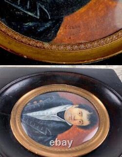 Antique French Louis-Philippe Era Portrait Miniature, Military Uniform, Signed