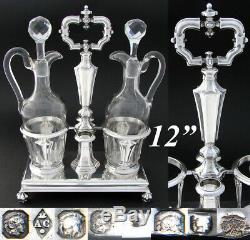 Antique French Louis Philippe Era Sterling Silver 13 Oil & Vinegar Cruet Stand