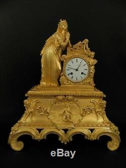 Antique French Louis Philippe Gilt Bronze figural Clock with Nobel lady c1840