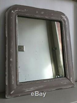 Antique French Louis Philippe Mirror Distressed Grey Painted Original Glass 39cm
