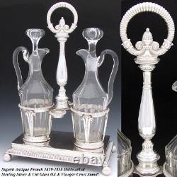 Antique French Louis Philippe Sterling Silver 13.5 Oil & Vinegar Cruet Stand