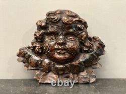 Antique French Louis XIII Style Carved Wood Cherub Head Late 18th Century Rare