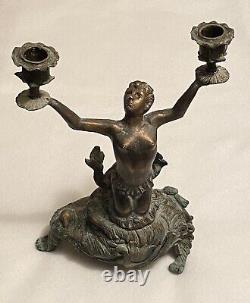 Antique French Louis XIV Bronze Triton Candelabra