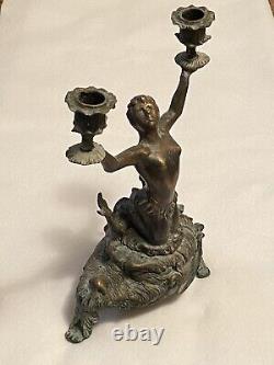 Antique French Louis XIV Bronze Triton Candelabra