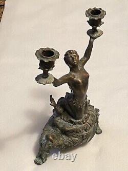 Antique French Louis XIV Bronze Triton Candelabra