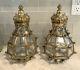 Antique French Louis Xiv Style Beveled Glass Brass Versailles Lantern Sconce Vtg
