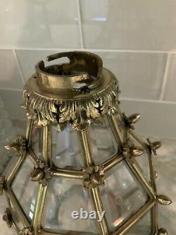 Antique French Louis XIV Style Beveled Glass Brass Versailles Lantern Sconce Vtg