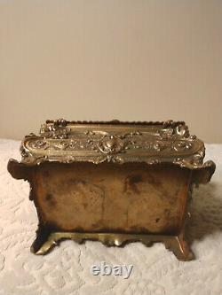 Antique French Louis XV Brass Plated Bombe Jewelry Box 1880 w Repousse Decor