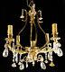 Antique French Louis Xv Bronze And Glass Chandelier Small Ceramic Flowes (1126)
