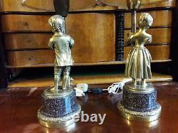Antique French Louis XV Candelabra Lamps Figures Gilded Bronze Porphyry Marble