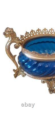 Antique French Louis XV Catchall Jardinière Bowl with Blue Glass Bronze Mounts