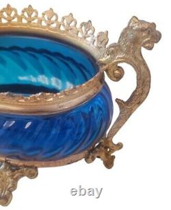 Antique French Louis XV Catchall Jardinière Bowl with Blue Glass Bronze Mounts