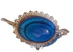 Antique French Louis XV Catchall Jardinière Bowl with Blue Glass Bronze Mounts