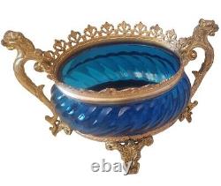 Antique French Louis XV Catchall Jardinière Bowl with Blue Glass Bronze Mounts