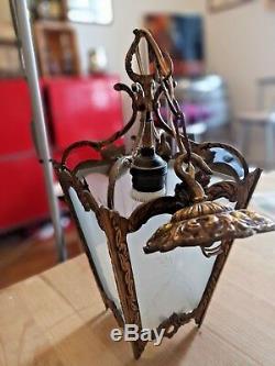 Antique French Louis XV Gilt Bronze & Ground Glass Lantern Chandelier