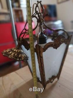 Antique French Louis XV Gilt Bronze & Ground Glass Lantern Chandelier