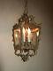 Antique French Louis Xv Gilt Bronze & Ground Glass Lantern Chandelier Light