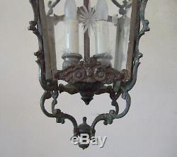 Antique French Louis XV Gilt Bronze & Ground Glass Lantern Chandelier Light
