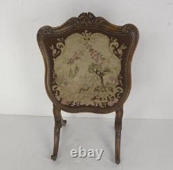 Antique French Louis XV Needlepoint Fireplace Fire Screen Gobelin Hand Carved Wo
