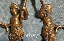 Antique French Louis XV Pair Of Rococo Style Bronze Wall Sconces