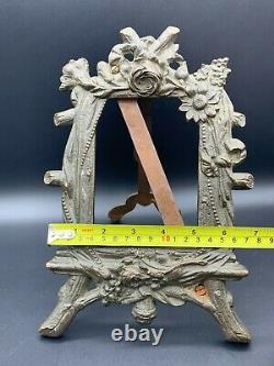 Antique French Louis XV Rocaille Style Heavy Cast Iron Picture Photo Frame Easel