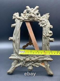 Antique French Louis XV Rocaille Style Heavy Cast Iron Picture Photo Frame Easel
