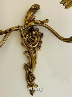 Antique French Louis XV Rococo Gilt Bronze 2-Light Wall Sconces Candelabra Lamps