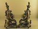 Antique French Louis Xv Rococo Ornate Bronze Fireplace Andirons