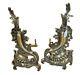 Antique French Louis Xv Rococo Ornate Bronze Fireplace Andirons