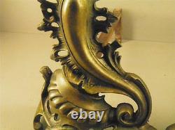 Antique French Louis XV Rococo Ornate Bronze Fireplace Andirons