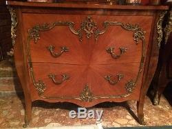 Antique French Louis XV Style Bombe Canted Ormolu Mounted Commode Chest Drawers