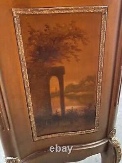 Antique French Louis XV Style Bowed Glass Painted Curio Display Cabinet